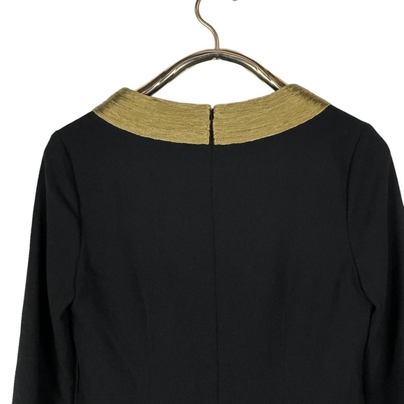 MONIQUE LHUILLIER LONG SLEEVE PIPE TRIM GOLD BLACK SHEATH COCKTAIL DRESS - Picture 7 of 13